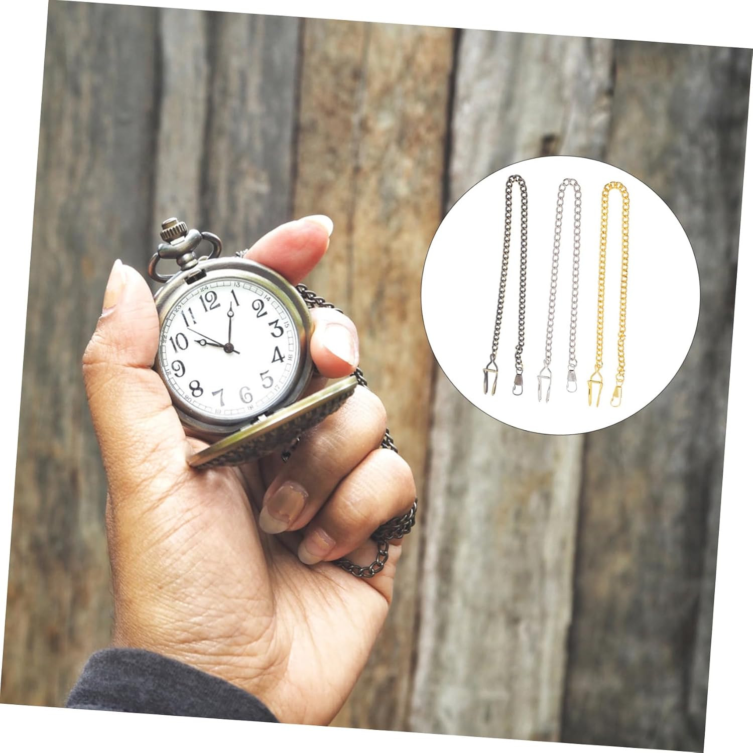 VALICLUD 3 Pcs Vintage Pocket Watch Chains Metal Fob Watch Decorative Hanging Chains for Men Jeans Belt Accessory Retro Pendant Replacement in Silver Gold Bronze