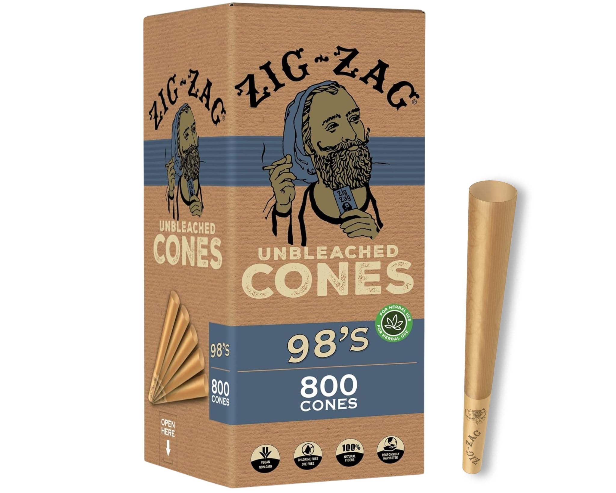 ZIG-ZAG Pre Rolled Cones 98 mm Unbleached (800 Pack)