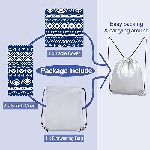 Miniatura 183 de Play Tailor - Mantel para mesa de pícnic con cubiertas para bancas, impermeable y a prueba de viento con bolsa de cordón, ajustable a mesas y bancas