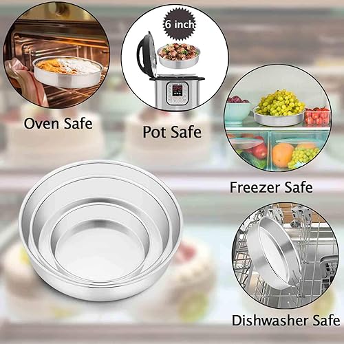 Miniatura 4 de TeamFar Molde para tartas, 6, 8 y 9  pulgadas, de acero inoxidable, redondo, para hornear y servir al vapor, saludable y resistente, acabado espejo