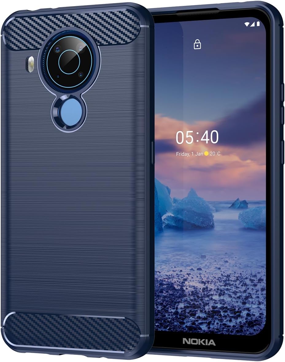 Nokia 5.4 Case TA-1340 Case Ultra Slim Phone Case with Shock Absorbing Carbon Fiber TPU Rubber Protective Cover for Nokia 5.4 Navy Blue