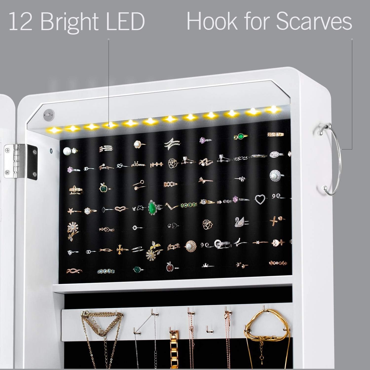 YOKUKINA LED Jewelry Cabinet Armoire, Large Storage Lockable Organizer with Frameless Free Standing Dressing Mirror : Clothing, Shoes & Jewelry