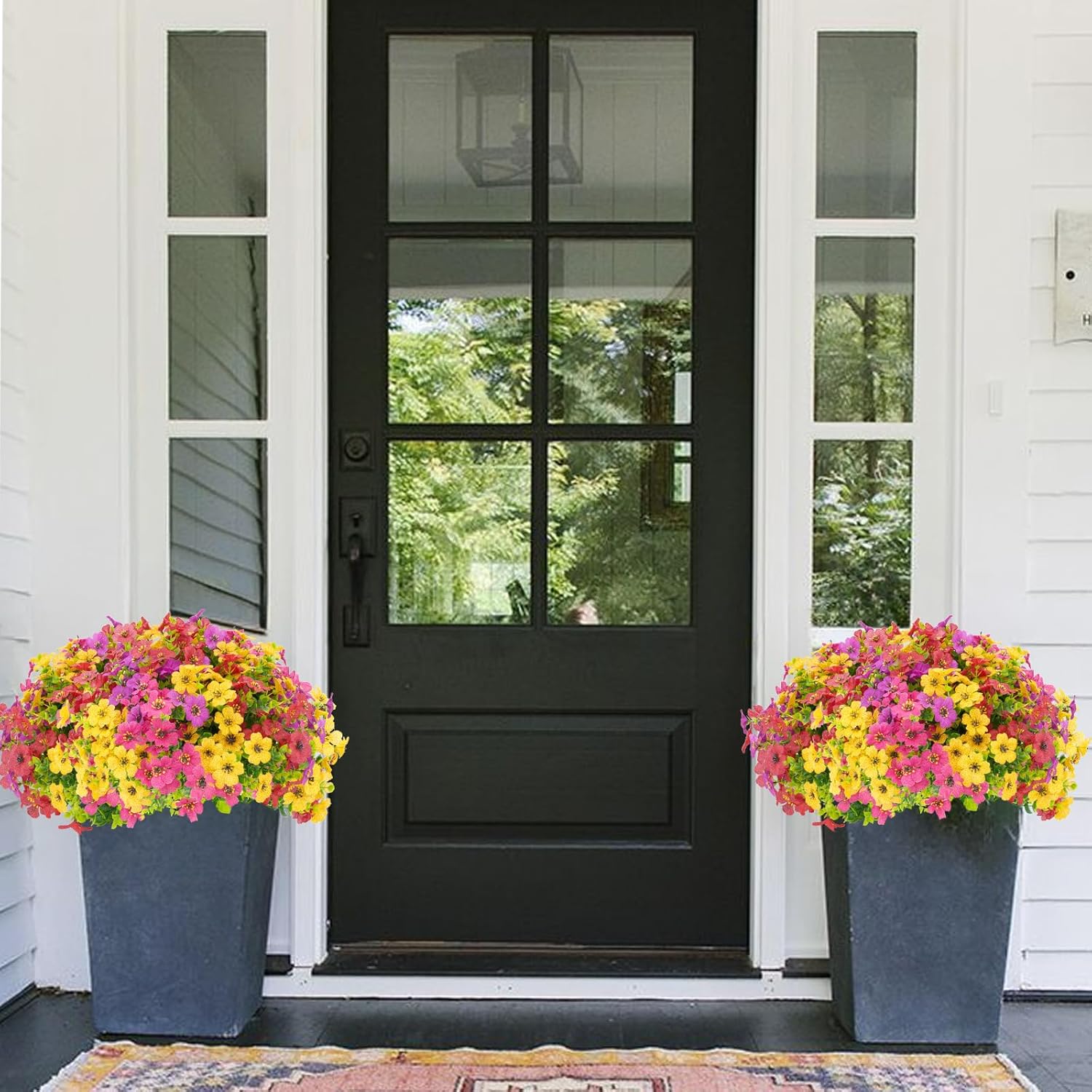 16 Bundles Artificial Flowers for Outdoors Spring Summer Decoration Faux Plastic Flowers Fake UV Resistant Silk Colorful Daisy Eucalyptus Realistic Plants for Porch Patio Home Planter Window Box Yard - Image 6