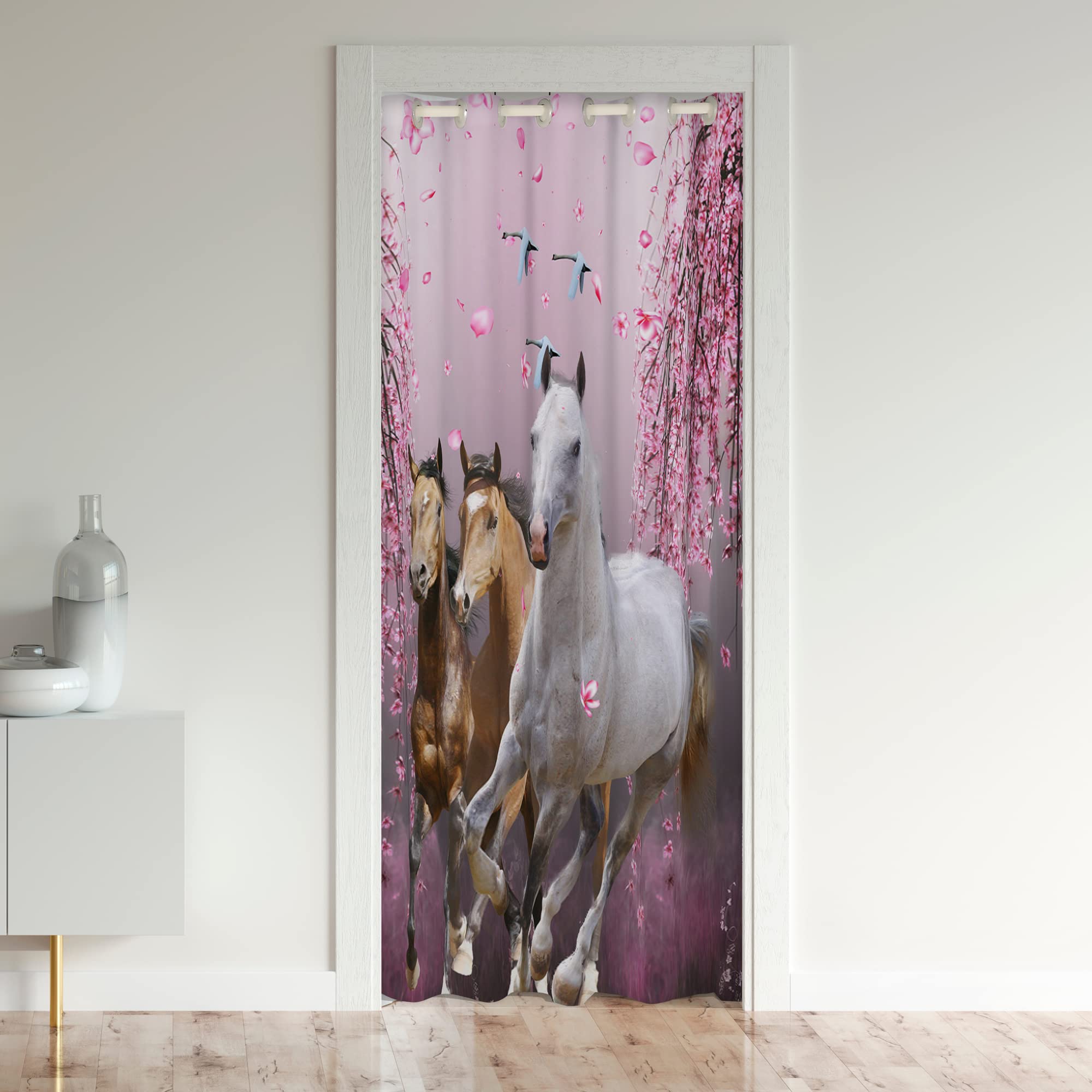 Loussiesd Galloping Horse Door Curtain for Doorway Privacy 150x203cm 1 Panel Botanica Floral Flower Closet Door Cover Curtain Cute Animal Farm Cowboy Room Divider Curtain Cover