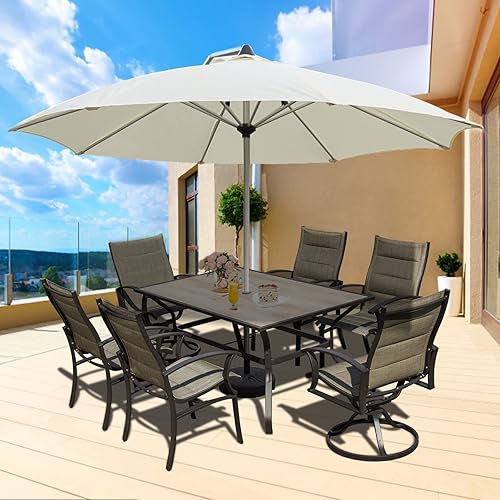 Miniatura 8 de Domi - Mesa de comedor para patio, de 60 x 37 pulgadas, mesa rectangular grande de metal con agujero para sombrilla y mesa de aspecto de madera,