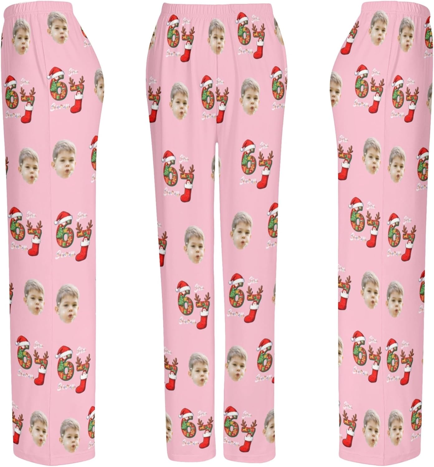 Custom Pajama Pants for Women Men, Personalized 67 Name Photo PJ Family Six Seven Matching Sleep Bottoms Birthday Xmas Gifts