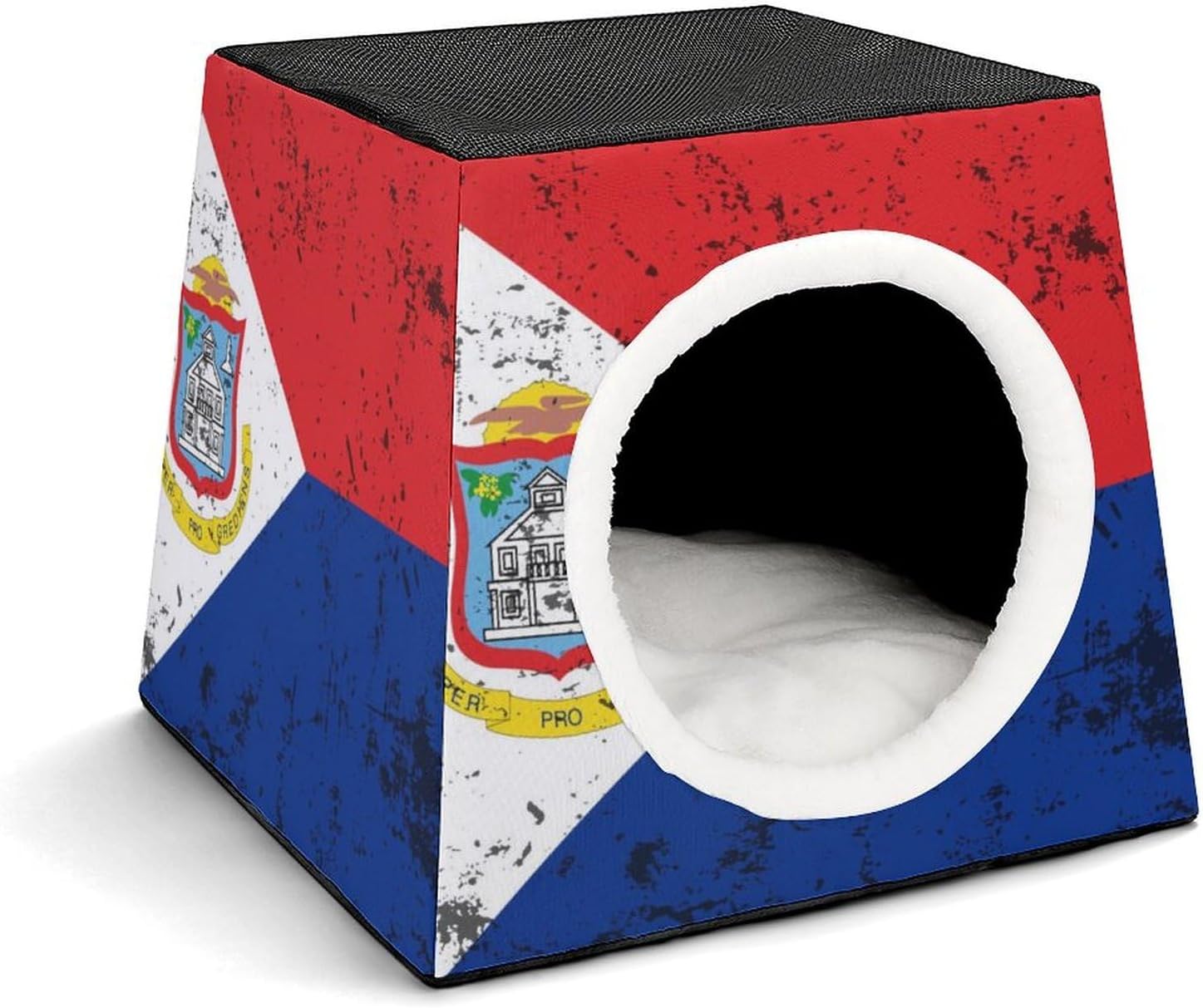 Generic Retro Dutch Saint Martin Flag Cat House for Indoor with Spacious Cat Nest, style-15-3-1