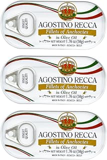 Agostino Recca Premium Italian Anchovy Fillets in Olive Oil, 1.76 oz Pack of 3 - Authentic Gourmet Anchovies from Italy