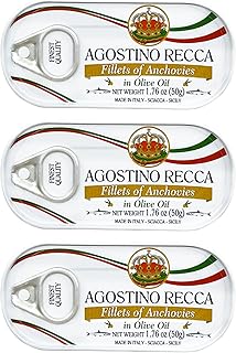 Agostino Recca Fillet of Anchovies in Olive Oil, 1.76 oz (50g) – Premium Italian Anchovies, Product of Italy [Pack of 3]
