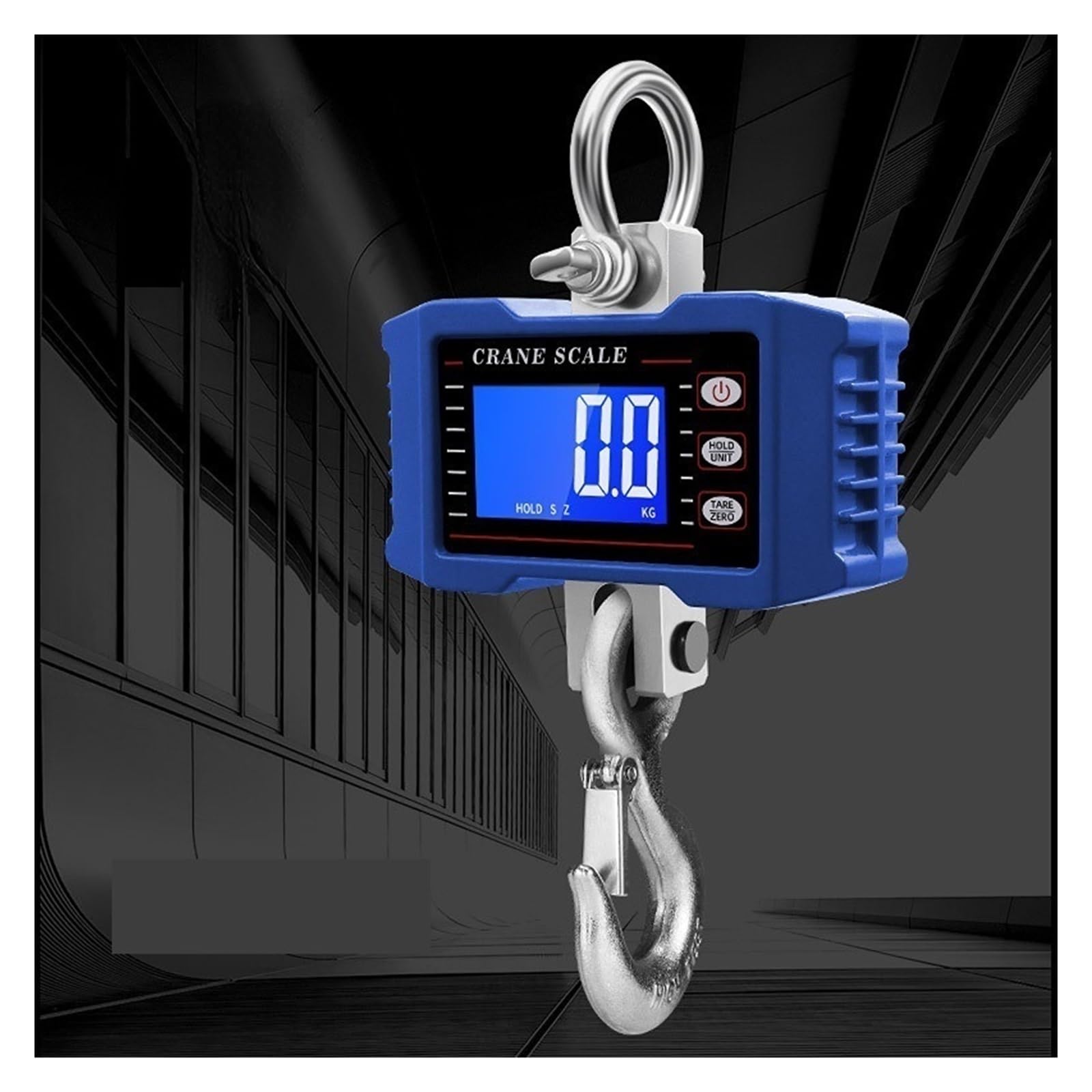 Báscula colgante, Báscula de grúa Digital de 1000Kg, báscula colgante portátil, báscula de grúa de servicio pesado, retroiluminación LCD, báscula de gancho Industrial, cambio de unidad(Blauw)