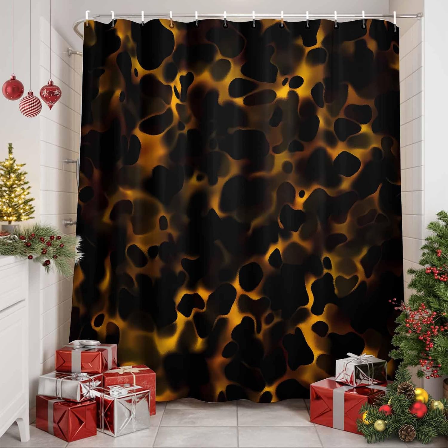 Extra Long Shower Curtain 72x84 Inch, Black Yellow Orange Shower Curtain Waterproof Bathroom Decor, Minimalist Abstract Art Fabric Bath Curtain Set Accessories with Hooks image 4