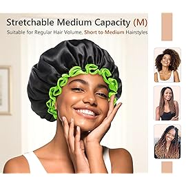 mikimini Black Shower Cap for Women, Men & Girls, 1 Pack, Reusable Double Layers Waterproof Bathing Shower Hat with Soft Comfortable PEVA Lining, Non-fading, Stretchy Shower Cap