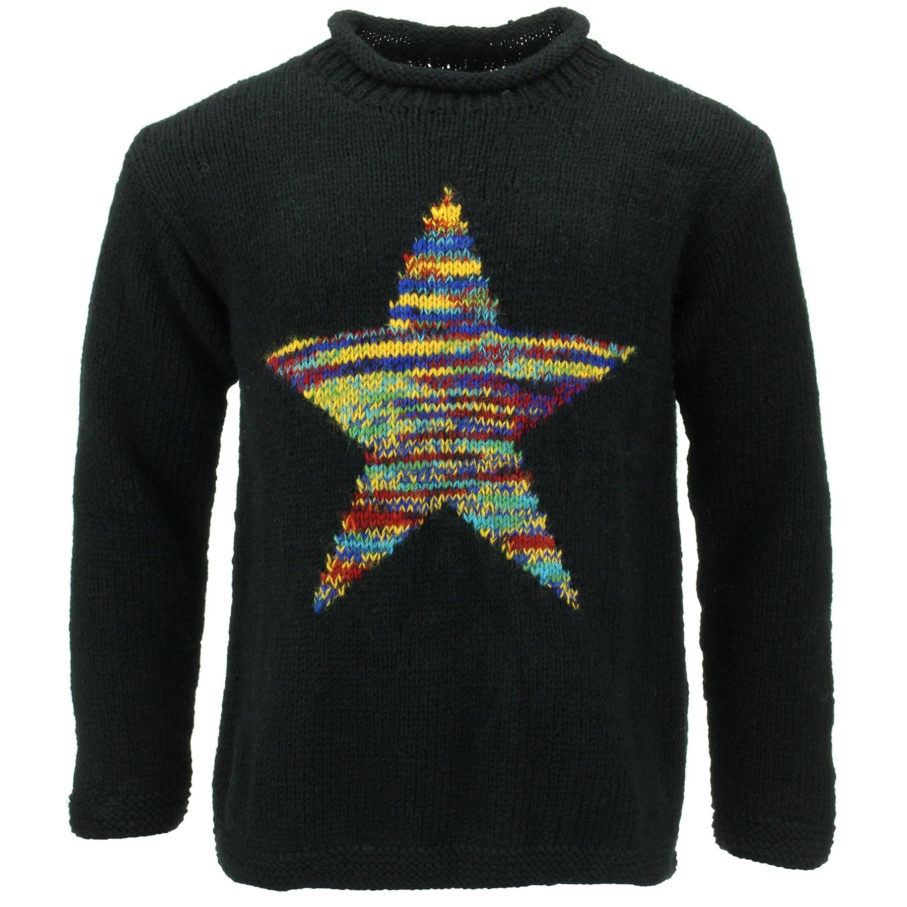 Loudelephant Women's Black & Rainbow Sd Chunky Wool Knit Star Jumper - (Medium)
