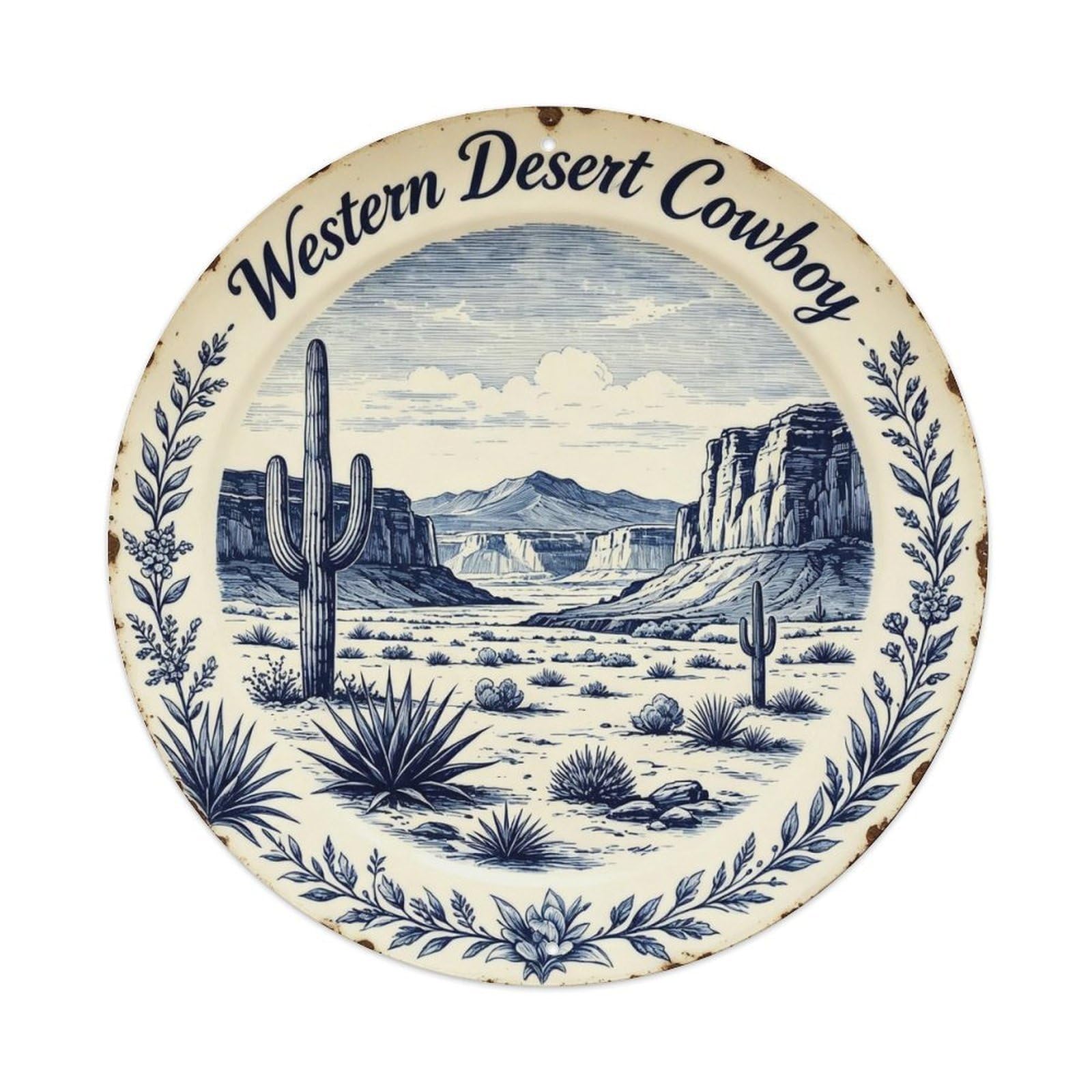 Western Desert Cowboy Metal Tin Sign Plaque