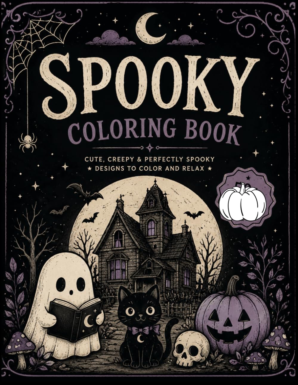 Spooky Coloring Book: Cute and Creepy Coloring Pages for Adults and Teens, Relaxing Cozy Goth Designs for Stress Relief.