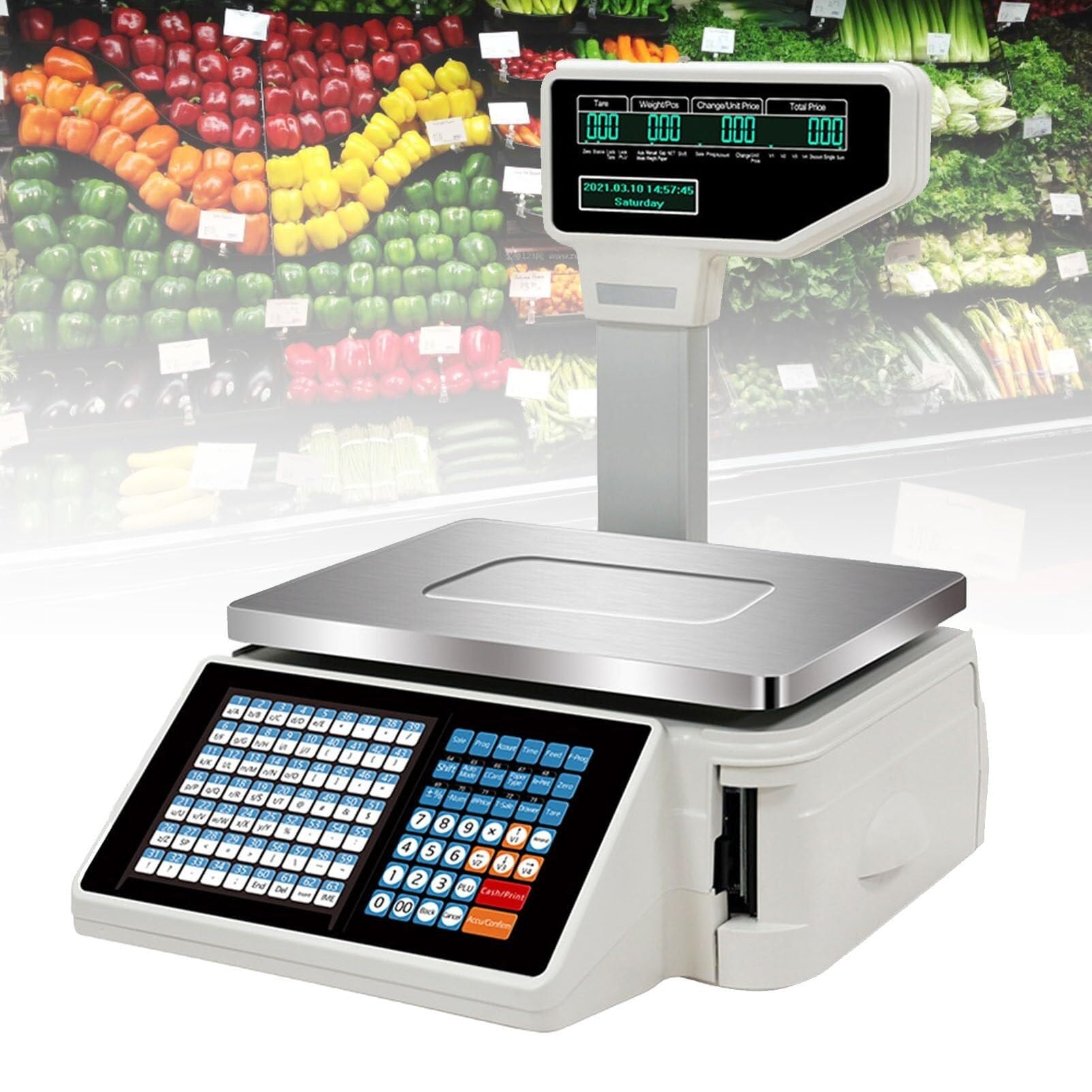 MYUYEE Electronic Price Computing Scale With Label Printing, Dual Display 30Kg/66Lbs, Commercial Digital Food Scale For Supermarket & Retail Store