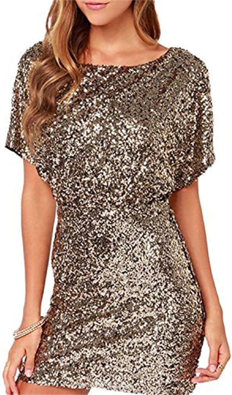 Richlulu Womens Sparkly Sequin Cut Out Backless Wrap Mini Club Dress