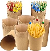 Vista 9 de BLUE TOP 30 tazas de papel blanco de 14 onzas con 100 púas de nudo de bambú de 4.7 pulgadas para aperitivos y frutas