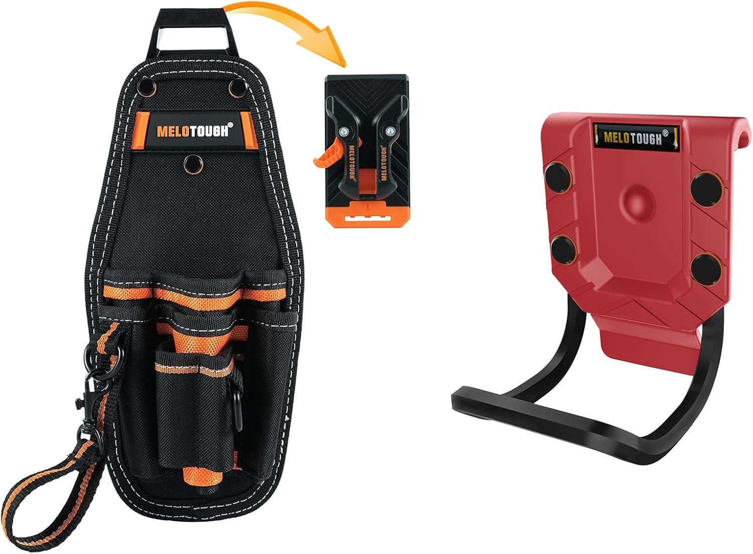 MELOTOUGH Small Tool Pouch with Quick Release Belt Clip,Tool Belt Pouch with Electrician Tape Thong Strap, Hammer Holder for Tool Belt, Hammer Holster, Hammer Loop, Hammer Belt Holder
