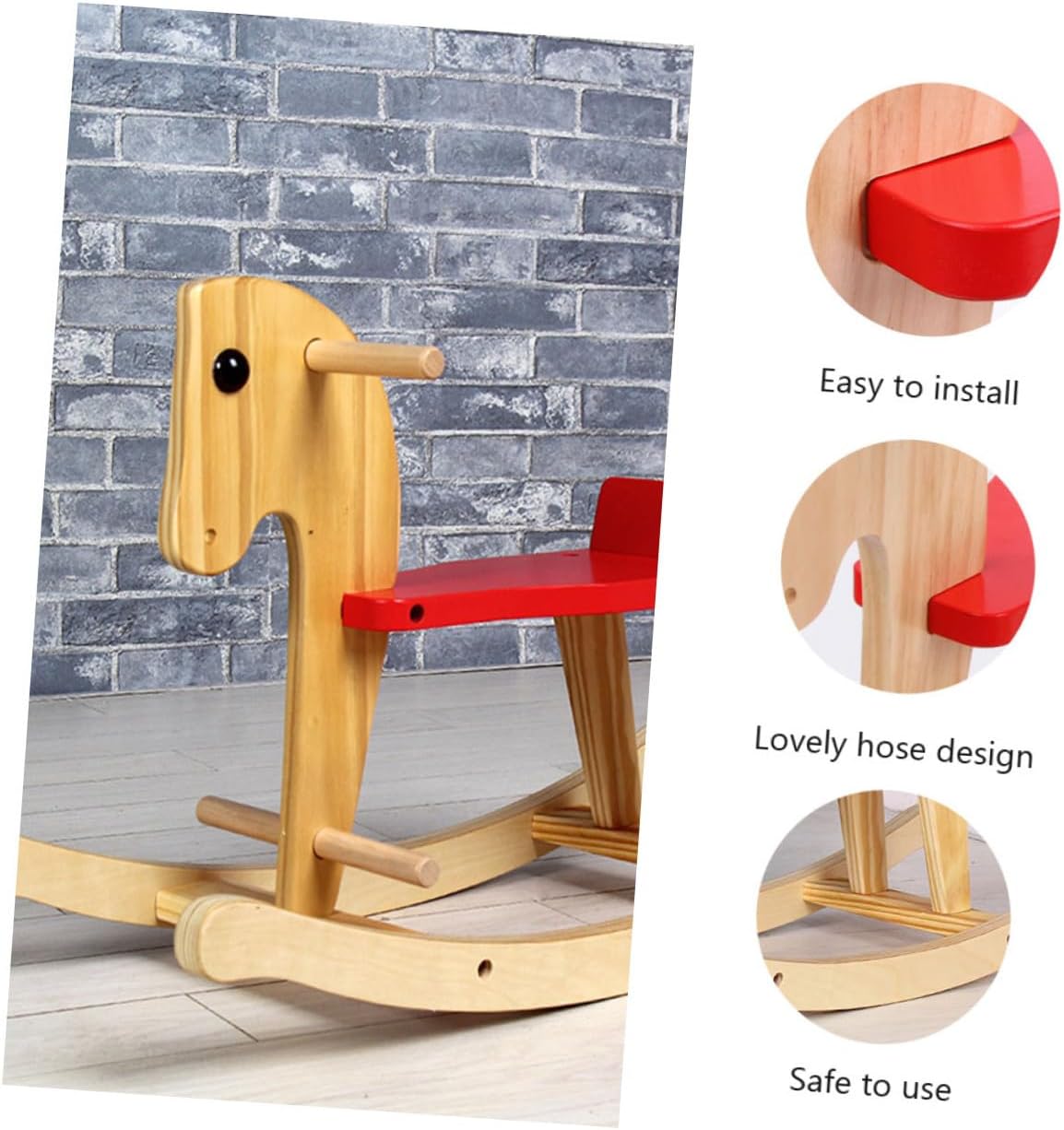 Wooden Rocking Horse Chair for Safe Natural Material Riding Easy to Assemble Educational Horse-Shaped Plaything for
