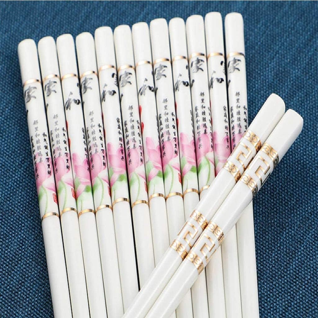 Baguettes lavables au Lave-Vaisselle, Lot de 10 Paires de Baguettes réutilisables en céramique, Coffret Cadeau de Baguettes en Porcelaine Blanche(9)