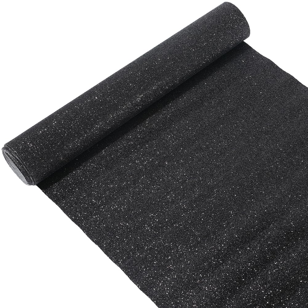 CALFOVERA 137 x 30cm Glitter PU Leather Sheets Sparkle Solid Fabric Sparkly Superfine Shiny Leather Rolls for DIY Crafts Patchwork Wedding Sewing Making Earrings Decorations (Black)