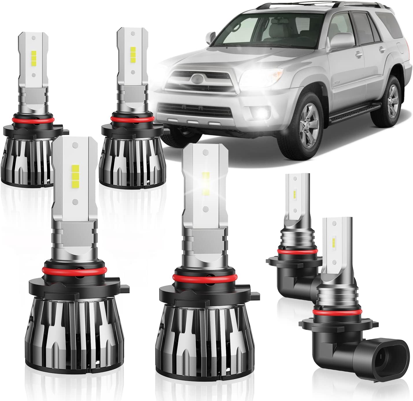 6PCS High Low Beam Fog Light Bulbs Combo Compatible with Toyota 4Runner 2003 2004 2005, 6500K Cool White Plug and Play
