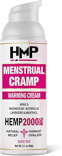 La crema de cáñamo que calienta los calambres menstruales soporta calambres menstruales, incluyendo calambres premenstruales, 2000 mg con mentol,