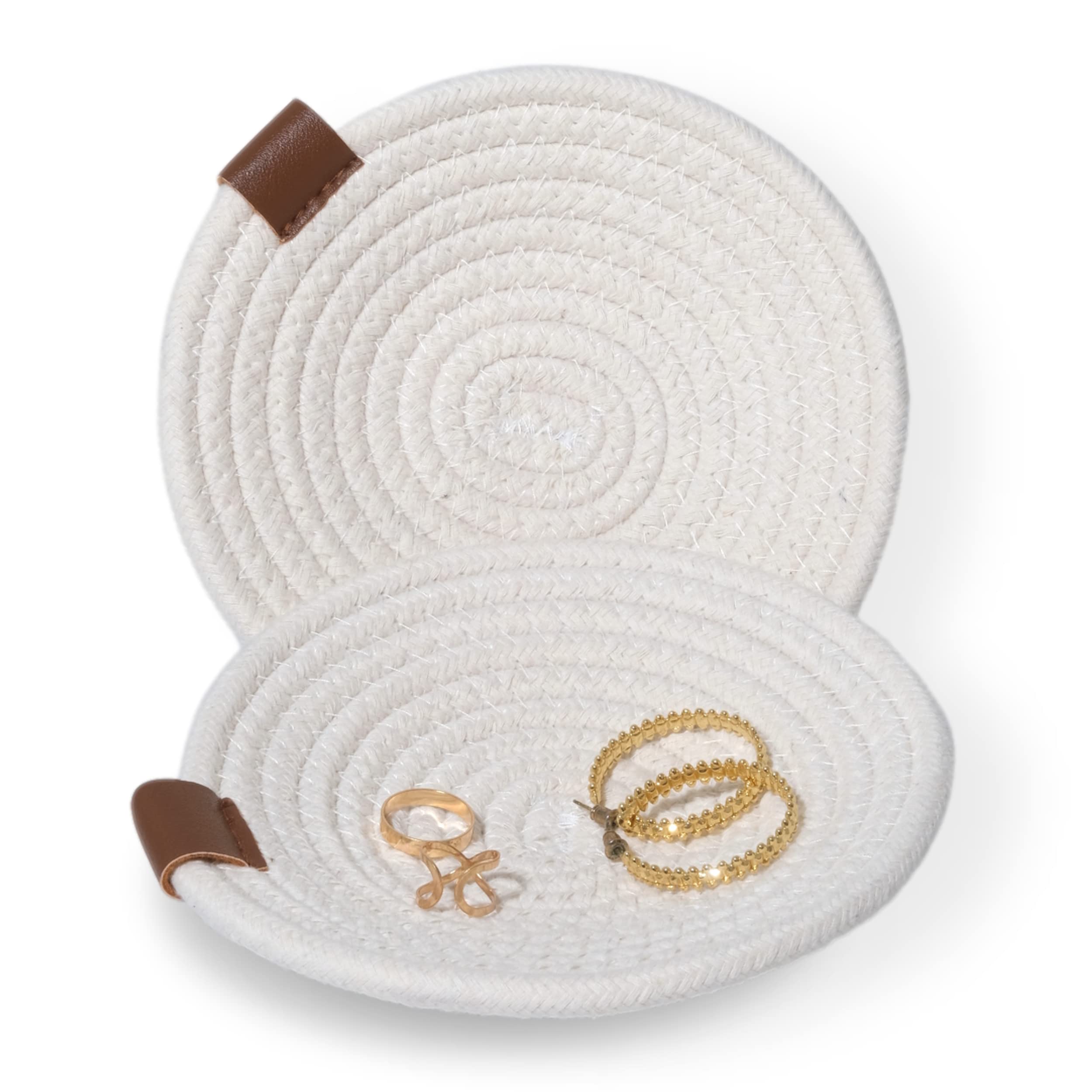 2PCS Cotton Rope Jewelry Dish Tray Set - Bedside Ring Holder Dish, Key Dish for Entryway Table, Off-White Trinket Dish Set, Unique Engagement, Wedding, Christmas or Mother's Day Gift for Her & Him