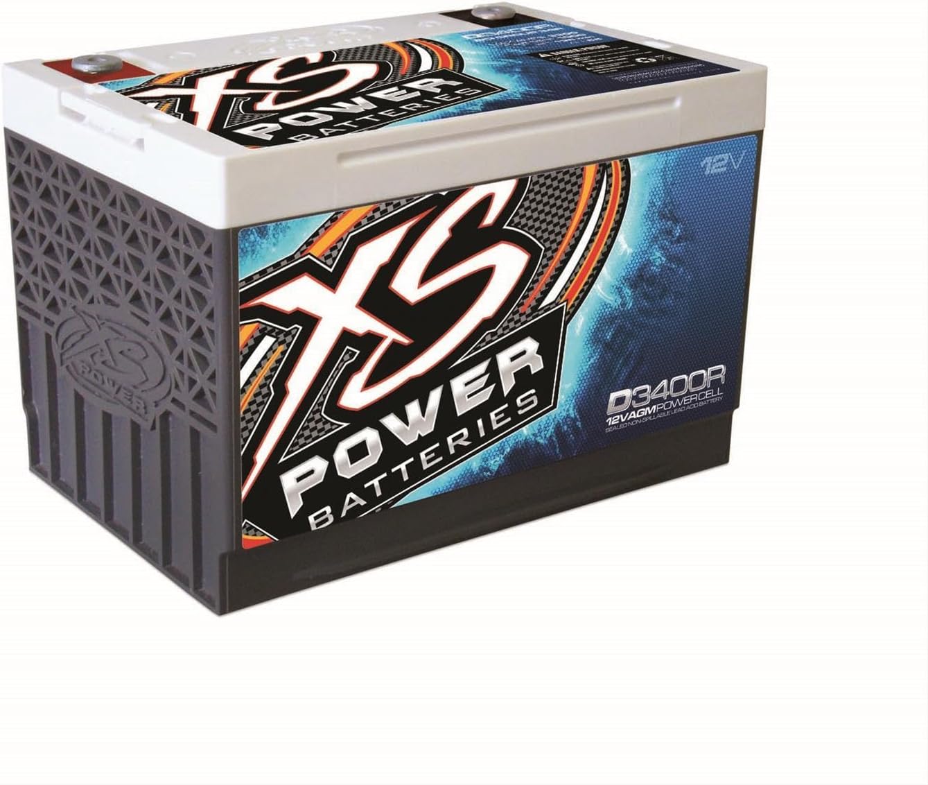 XS Power D3400R 3300 Amp AGM Battery with M6 Terminal Hardware - Group 34R 12 Volt 80Ah 1150CA Deep Cycle AGM Powercell for Car Audio Systems and Performance Cars (Reverse Polarity)