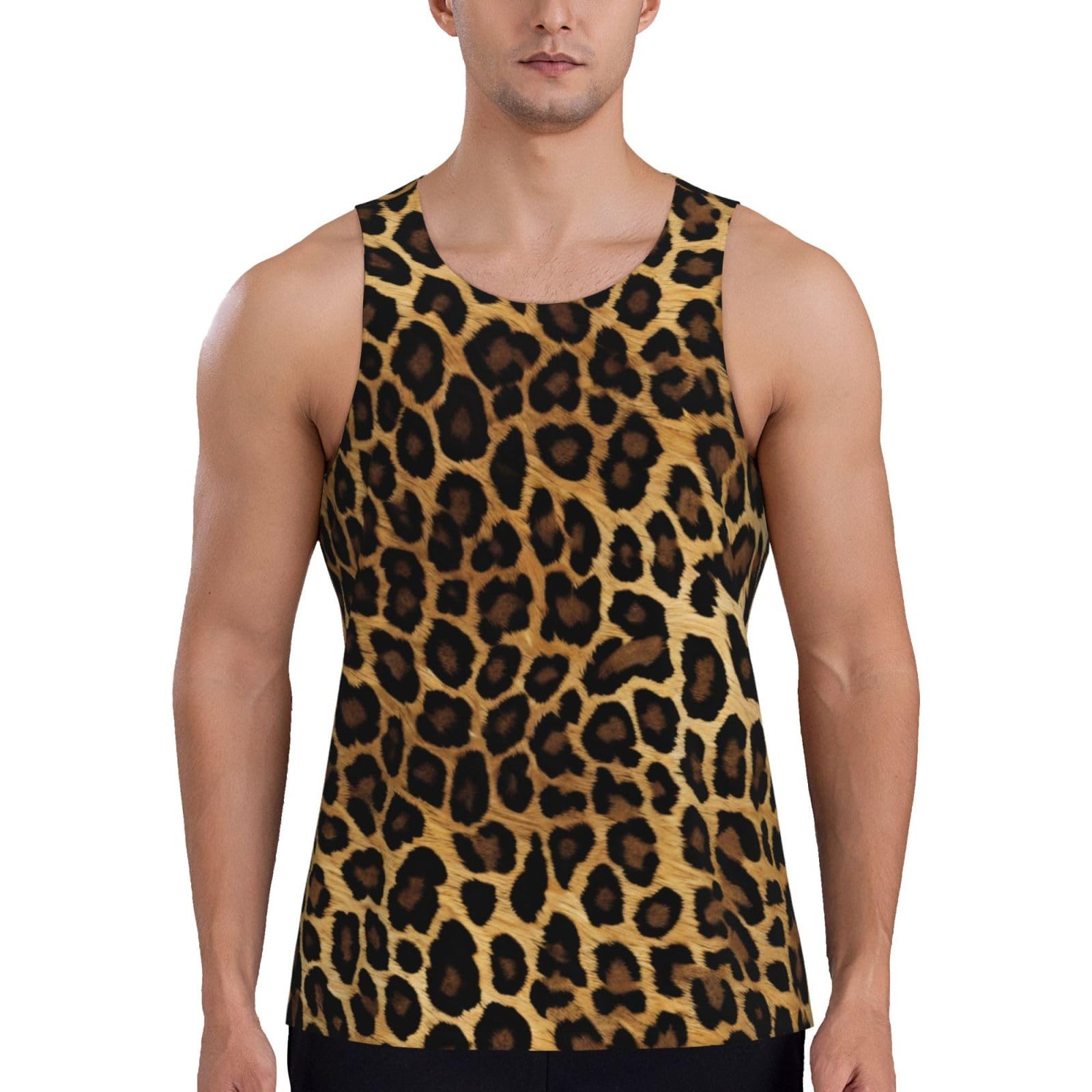 Men's Sleeveless Vests Tank Top, Funny 3D Leopard Printed Printed Quick Dry Gym Sport Casual Vest Training Running Top