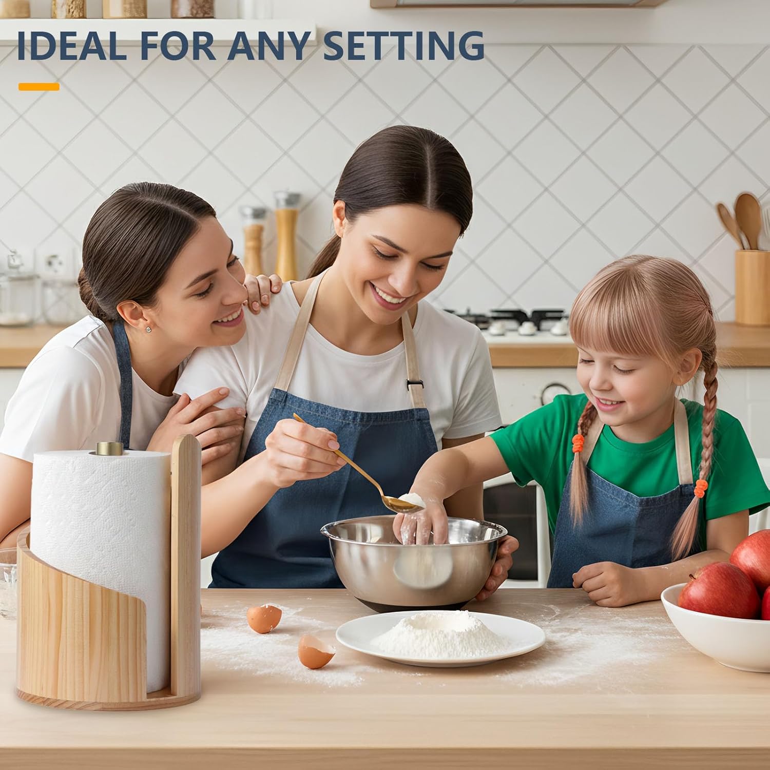 Paper Towel Holder Countertop with Wood Round Base and Iron Holder,Holds Mega Roll,Holder Stand for Kitchen Roll Organize,Wooden Paper Towel Holder for Kitchen Dining Table Home Decor