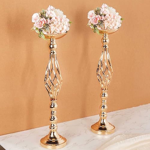 Miniatura 5 de Juego de 6 centros de mesa para mesas de boda de 23 pulgadas de alto, arreglo floral de metal, jarrón de recepción y portavelas giratorio, para