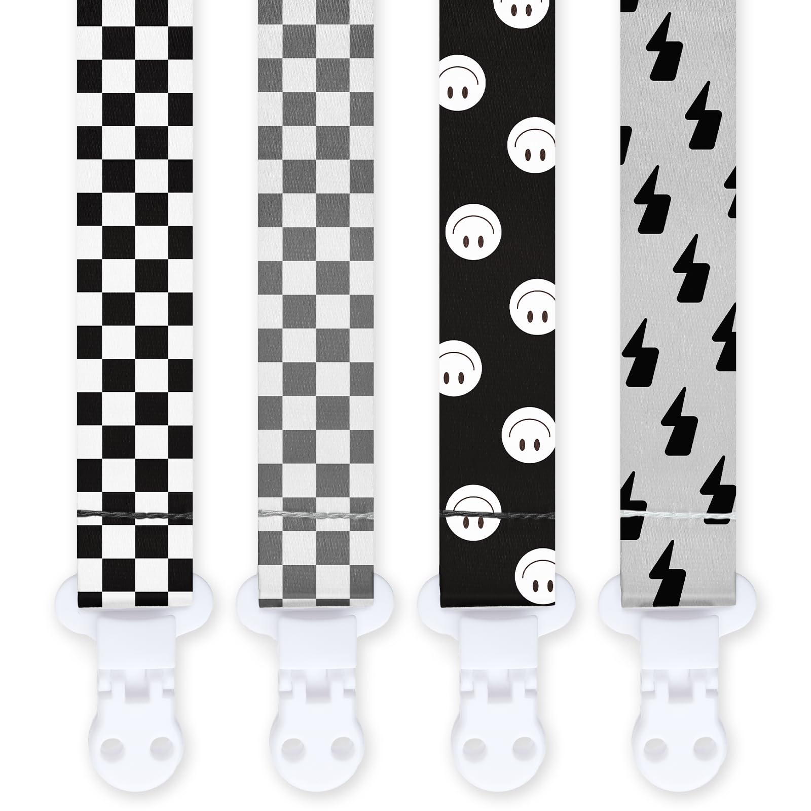 4PCS Schnullerband & Clip Set| Unisex Design für Mädchen und Jungen - Retro grid and smiley face design（C）