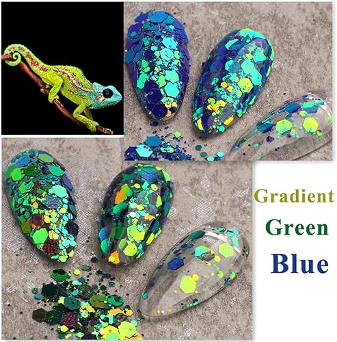 Miniatura 6 de Lentejuelas hexagonales gruesas con purpurina holográfica en polvo de sirena en escamas brillantes para arte de uñas, lentejuelas iridiscentes,