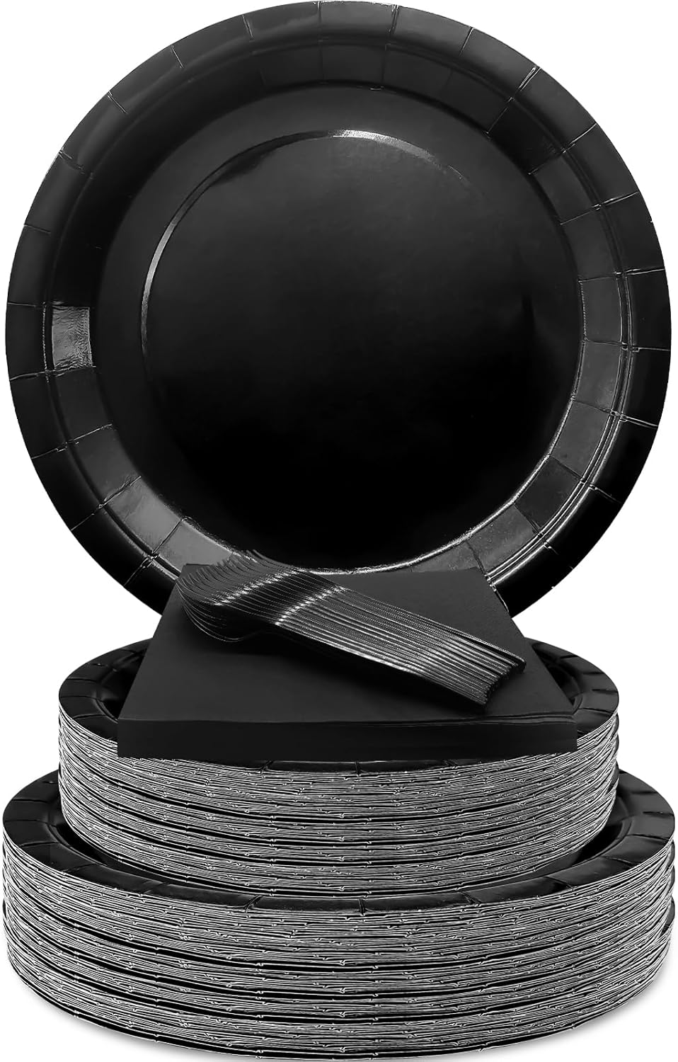 WYQJHKV Black Paper Plates 9 Inch,Serve 24 Guests black
