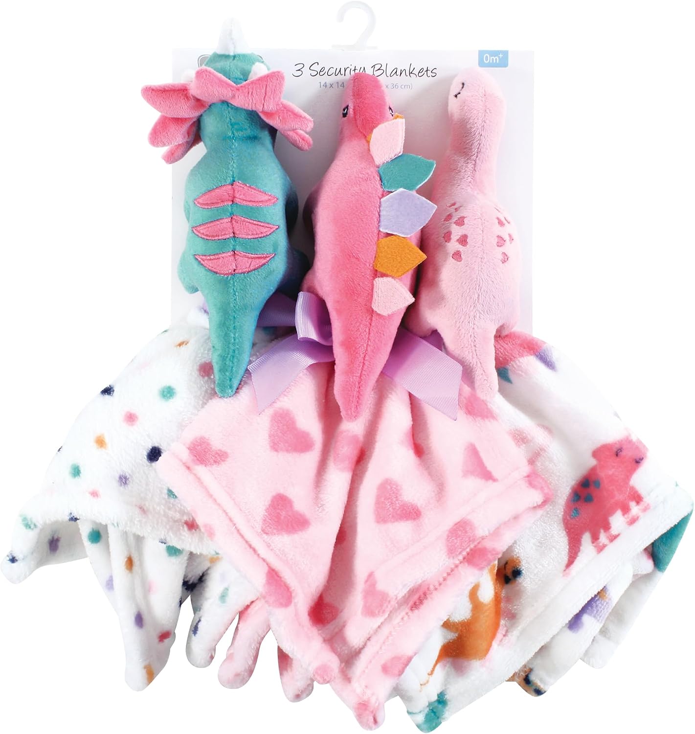 Hudson Baby Unisex Baby Animal Face Security Blanket, Cute-A-Saurus 3-Pack, One Size
