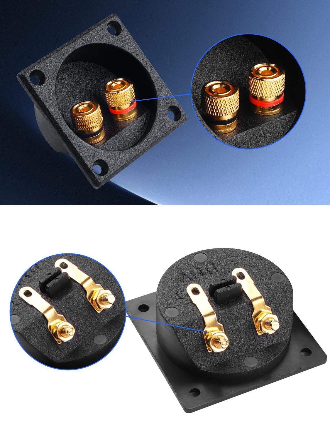 PNGKNYOCN Speaker Junction Box Terminal, 57X57mm 2 Way Binding Post Subwoofer Box Terminal for Car/Home Audio DIY2 Pack - Image 4