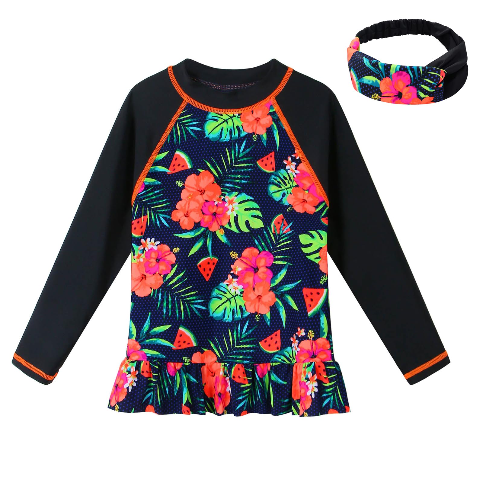 TFJH E Girls &amp; Boys Long Sleeve Rashgurad Swimsuit UPF 50+ Kids Swimwear Sunsuits