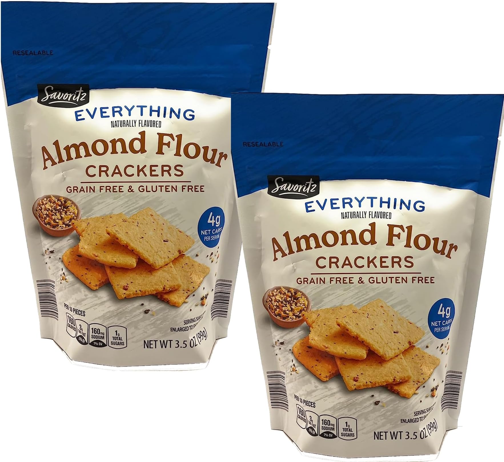Savoritz Keto Everything Almond Flour Grain Gluten Free Low Carb Crackers (2 Pack