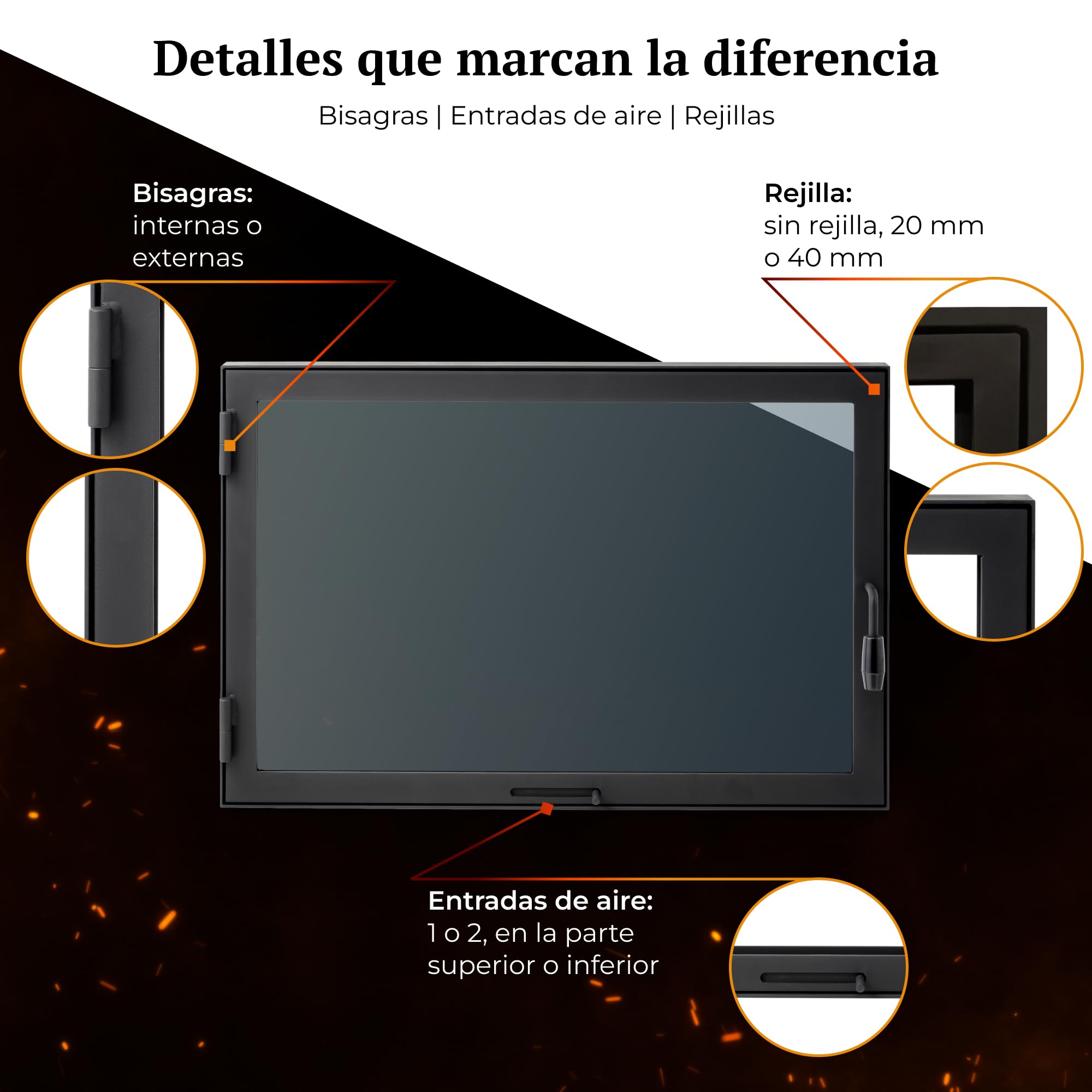 NM2 | Puertas Slimline a Medida | Marco Estrecho | para Chimenea, Estufa, Barbacoa y ahumador | Cristal vitrocerámico | Acero para chimeneas de Obra | Fabricación bajo Pedido