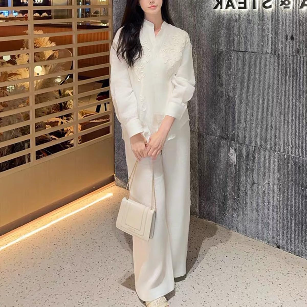 Women Solid Color Two Piece Set Loose Fit Top Pants Casual Everyday Outfit