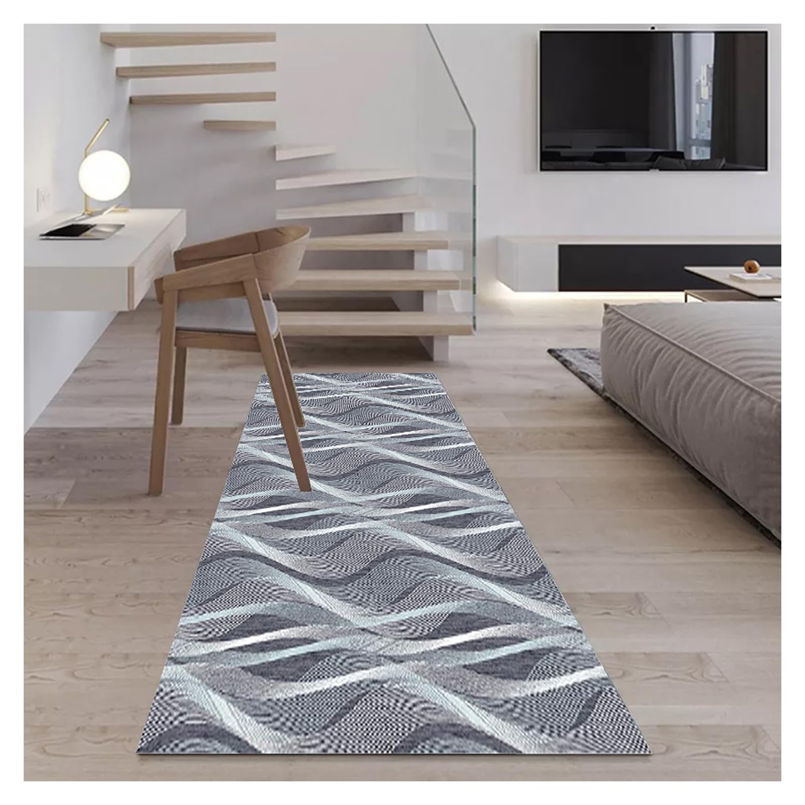 Antiscivolo Tappeto Passatoia Cucina 1.7 Metri - Tappeto Runner Lavabile in Lavatrice, Grigio-Blu con Disegno Astratto, Materiale Poliestere Durevole per Interni/Esterni/Ideale/Uffici 100x170 cm