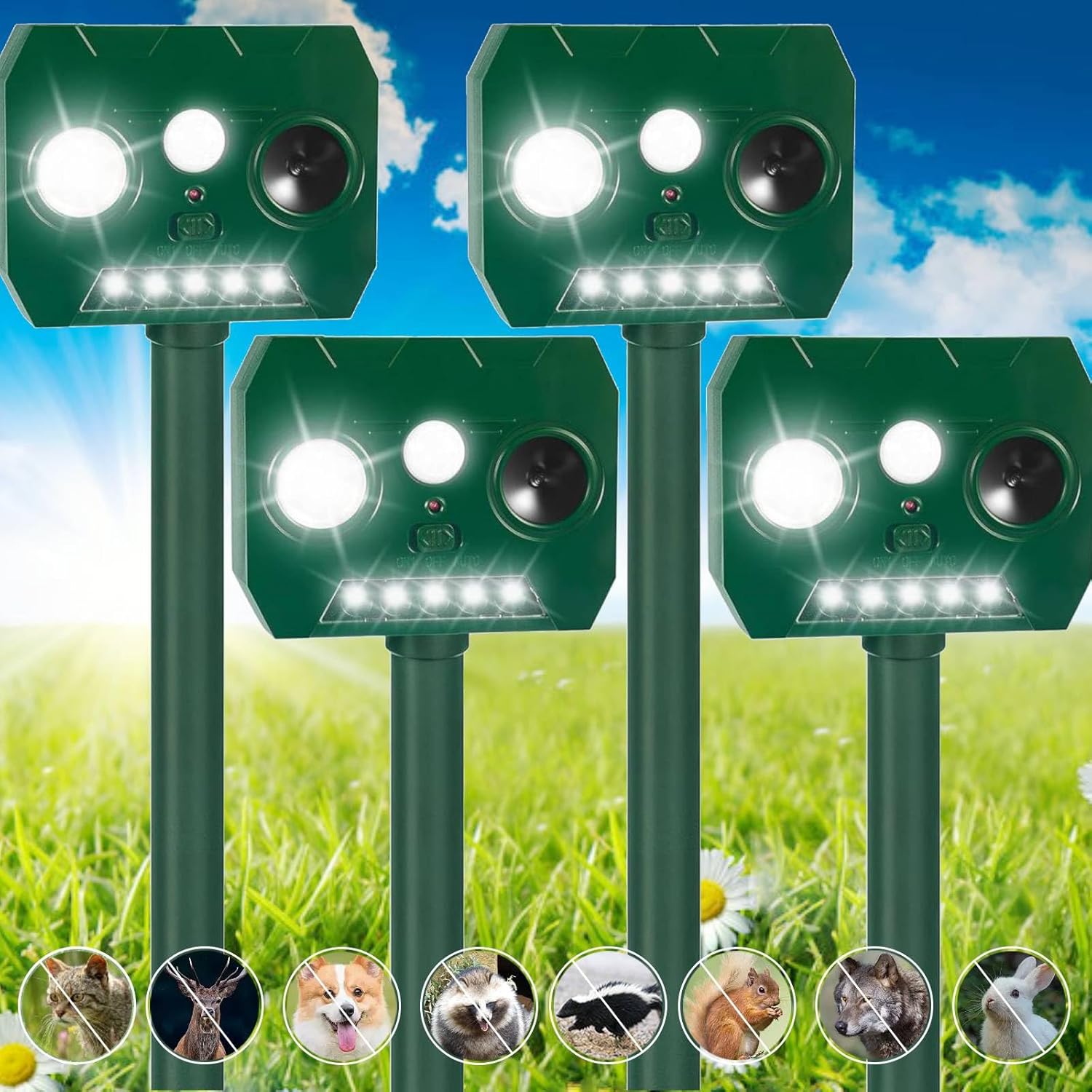 Amazon.com: 4 Pack Ultrasonic Animal Repellent Outdoor Solar Cat ...