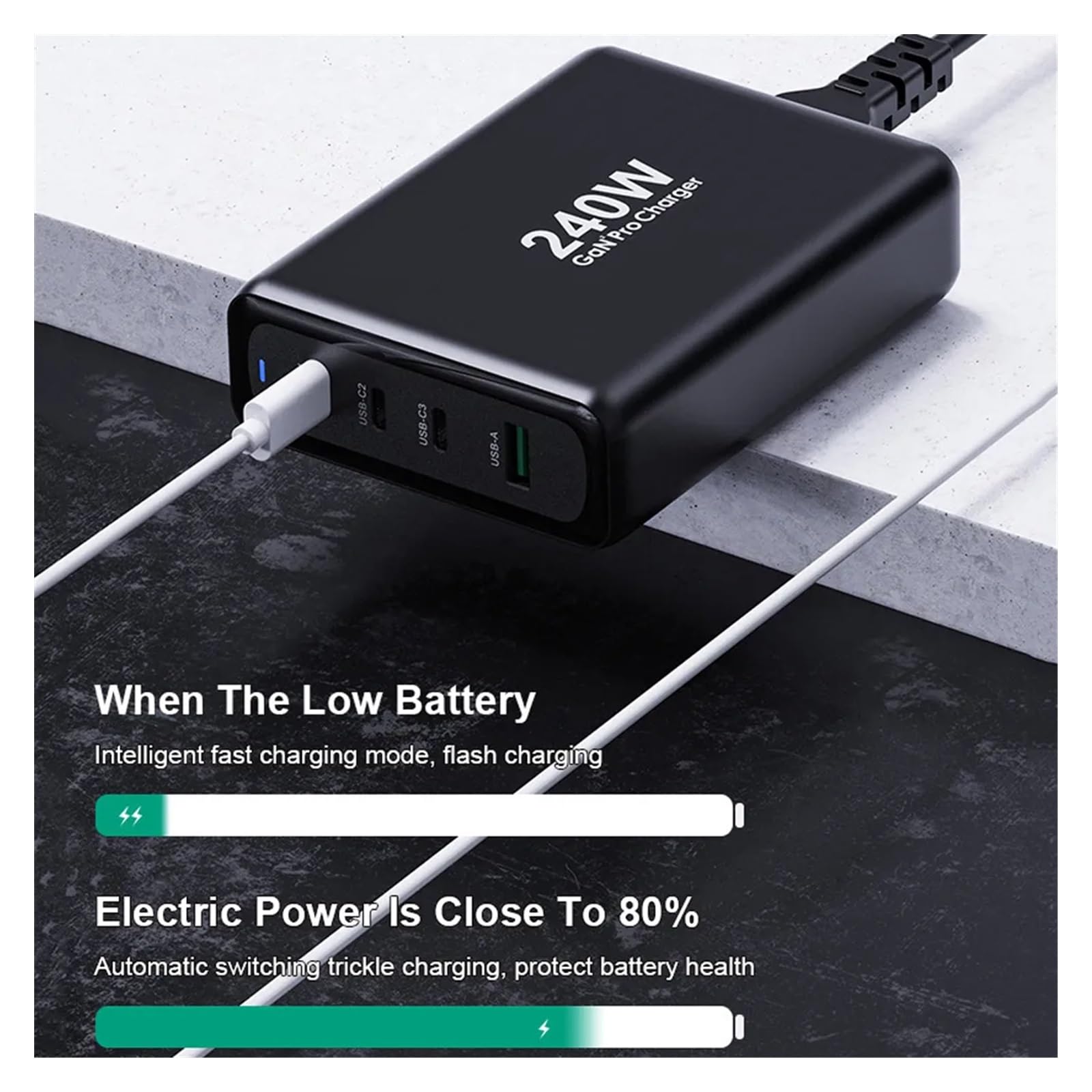 Caricatore USB C, Caricatore da muro USB C da 240 W Adattatore da viaggio for laptop con stazione di ricarica rapida PD a 4 porte 100 W 200 W PPS65W GaN2, Veloce, Efficiente e Versatile