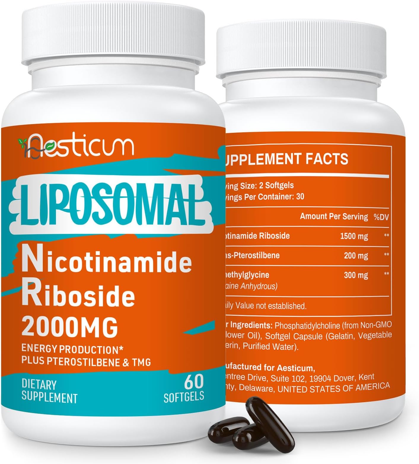 2000 MG Liposomal Nicotinamide Riboside Supplement, High Absorption, NAD+ Boosting Supplement with TMG and Pterostilbene, Superior to Niacinamide for Cellular Energy, and Age Resist, 120 Softgels