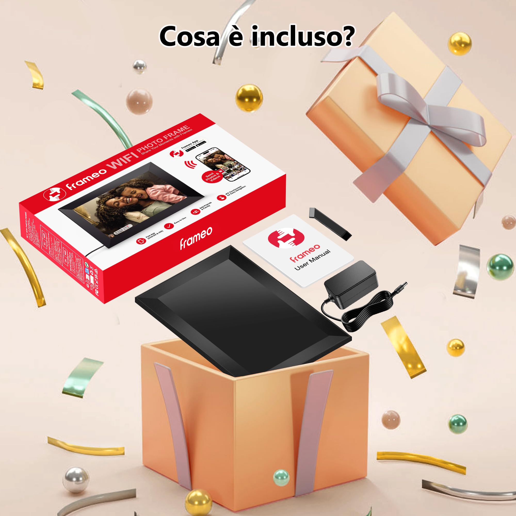 Frameo Cornice Digitale WiFi da 10,1 Pollici, 32GB, Schermo IPS Touchscreen HD 1280 x 800P, Rotazione Automatica, Condividi Foto/Video Subito da Qualsiasi Luogo (Elegante Nero)