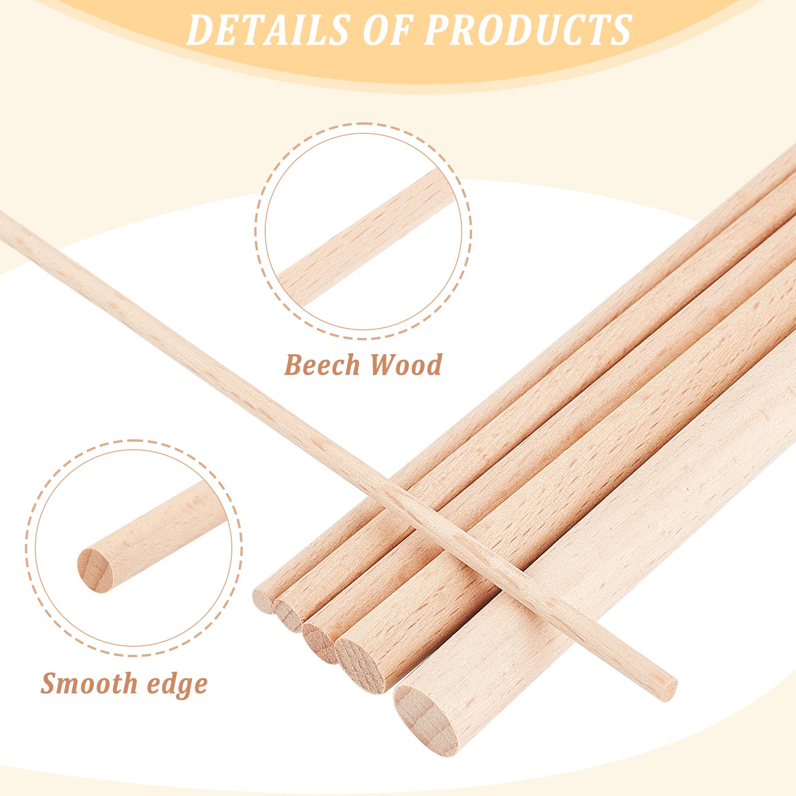 OLYCRAFT 36pz Bastoncini Legno di Faggio 3mm/4mm/5mm/6mm/8mm/10mm Diverse Misure Bastoncini Legno Faggio Tasselli Non Finiti Tasselli Rotondi Legni per Progetti Fai Da Te Artigianato Modellismo