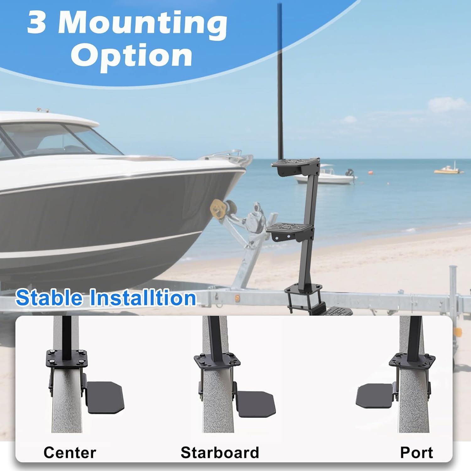 Heavy Duty Boat Trailer Steps with Handle,3 Steps Boat Ladder for Boat Trailer Tongue Steps,450Lbs Capacity,Non-Slip Mats,Thicken Universal Anti-Rust Boat Step fit for Bass Pontoon Boats