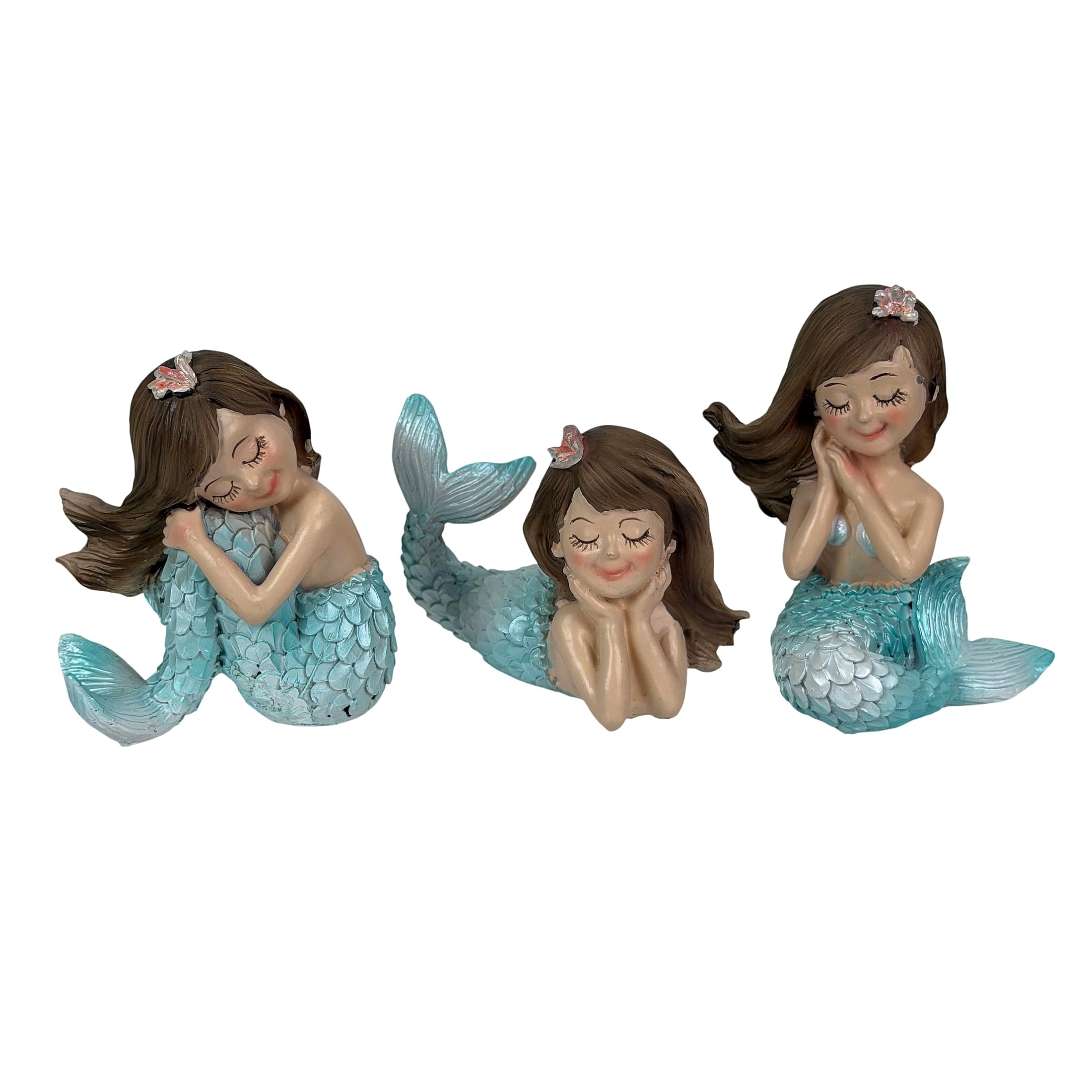 Figurines de sirène en résine de collection côtières : statues peintes à la main 10,7 cm